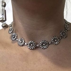 Vintage sterling silver floral reprousse necklace